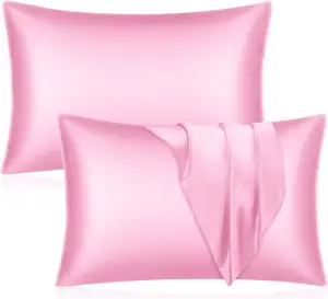 Fundas de almohada de satén de seda para niños, cubierta de 13,5x19,5 pulgadas con cierre de sobre supersuave y sedoso, color rosa, para viaje, superventas