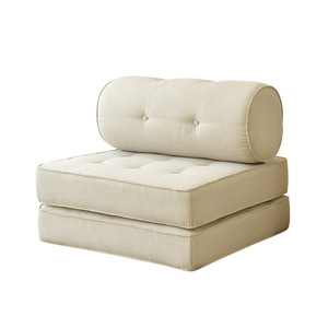 Cream Modular <b>Sofa</b> Bed Square Shape Tufted Foldable Removable Washable Cover Foam Filling L Shaped Design For <b>Kids</b> Adults - Product Image 1
