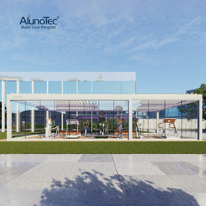 Pergola Motorizzata AlunoTec <span class=keywords><strong>in</strong></span> Alluminio da Esterno Sistema di Ombreggiatura Automatico per Esterni Copertura per Ristoranti Tetto a Lamelle Orientabili con Luce - Product Image 1