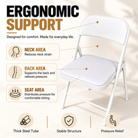 Chaise pliante en métal rembourrée blanche, chaise pliante moderne en cuir PU, chaise d'appoint légère et portable pour salle à manger, bureau, événements