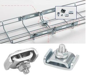 Cesta de malla metálica ligera, moderna y duradera para gestión de cables bajo el escritorio, con estructura de marco abierto y abrazadera. - Product Image 1