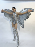 Efun Ensemble de haute qualité miroir papillon ailes d'ange modèle adulte piste argent pour femme piste performance et cosplay