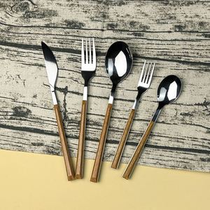 Ensemble de couverts en bois avec couteau, fourchette et cuillère à manche en bois, en acier inoxydable argenté pour restaurants - Product Image 6