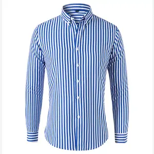 Men Slim Fit Business Casual Striped Long Sleeve Shirt