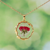 Collier en résine plaquée avec fleurs séchées naturelles du mois de naissance, pendentif irrégulier en résine avec fleurs pressées, breloques bijoux