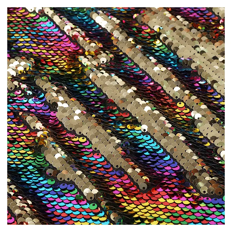 High Quality Hot Sell Double Sided fish scale Mermaid Flip Reversible Rainbow Sequins Fabric For Wedding Dress