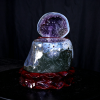 Bol du Trésor en Agate Naturelle, Cornucopia Géode avec Cristal Druzy d'Améthyste, Ornement Feng Shui pour la Maison