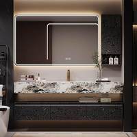 Meuble-lavabo mural ou autoportant pour salle de bain d'hôtel, avec miroir Kaleido OEM 2026 et éclairage, double vasque flottante