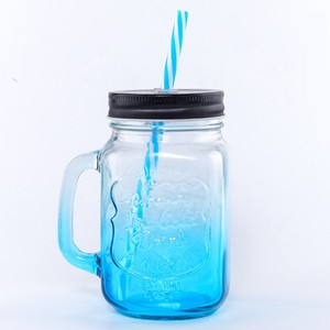 Bán buôn vuông 16 oz đồ uống lạnh sử dụng số lượng lớn cốc thủy tinh màu nước trái cây Mason Jar uống cup với xử lý và rơm - Product Image 2