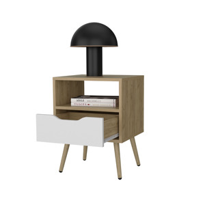 Prescott Valley Nightstand Natural Oak White <b>Open</b> <b>Storage</b> Drawer Bedroom Furniture - Product Image 5