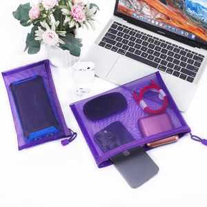 Minimalist <b>Plastic</b> File Folders Portable Office Document <b>Bags</b> Travel Essentials Organizer Mesh Zipper Pouch for Makeup Storage - Product Image 5