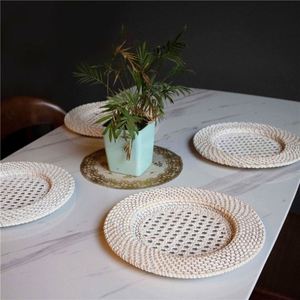 Plaque ronde tissée pour mur <span class=keywords><strong>vert</strong></span> <span class=keywords><strong>Olive</strong></span> chargeur fantaisie gris chargeurs en bois moderne noël décorer bambou lune artisanat 50 pièces - Product Image 4