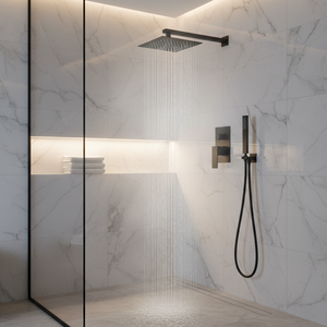 Ensemble <span class=keywords><strong>de</strong></span> <span class=keywords><strong>douche</strong></span> mural AMAXO en laiton avec finition polie, cartouche céramique, jet et pulvérisation pluie - Product Image 4