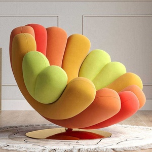 Sillón Giratorio con Forma de Pétalo y Cojines de Terciopelo, Base de Pedestal Dorada, Sillas Modernas y Coloridas para Sala de Estar - Product Image 6