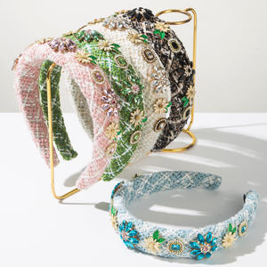 ที่คาดผมผ้าลายดอกไม้สไตล์เกาหลีแบบเรโทรประดับด้วยพลอยประกายระยิบระยับเครื่องประดับผมทอมือสำหรับผู้หญิง - Product Image 1