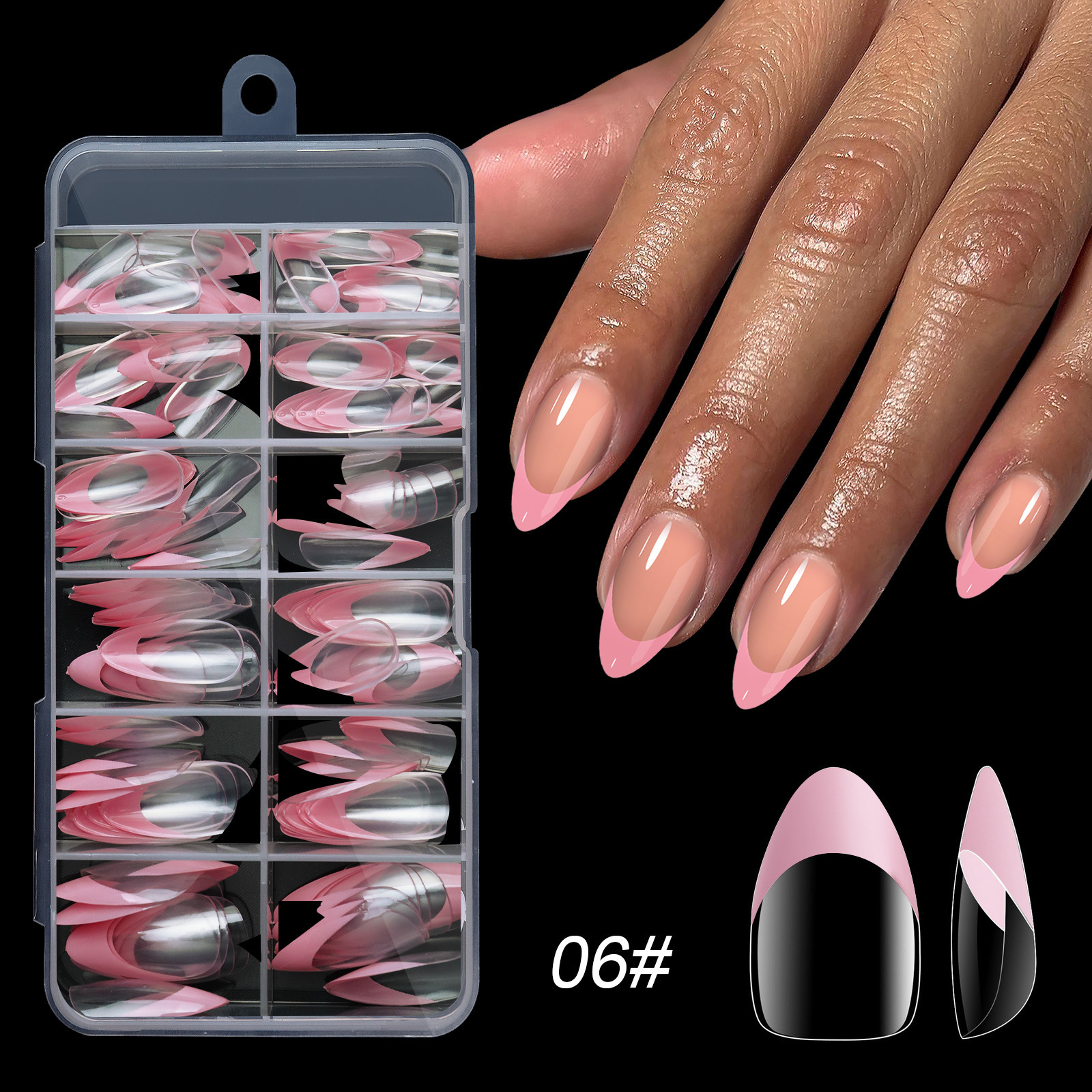pink-120 pointes d'ongles pointues de style français
