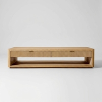 Grande table basse moderne française avec tiroirs, table basse rectangulaire en bois de chêne massif et ensemble de tables d'appoint, meubles de salon