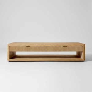 Grande <span class=keywords><strong>Tavolino</strong></span> da Caffè Moderno Francese con Cassetti in <span class=keywords><strong>Legno</strong></span> di Quercia Massiccio, Set di Tavolini Rettangolari e Laterali per Soggiorno - Product Image 4