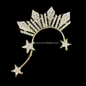 RE4402 Pendientes de Oreja Ajustables con Forma de Estrella y Pedrería Dorada para Mujer, Estilo Miss Universo, Ecológicos, para Bodas - Product Image 2