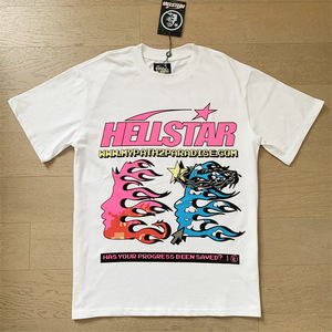 Camiseta <span class=keywords><strong>de</strong></span> Manga Corta <span class=keywords><strong>de</strong></span> Algodón <span class=keywords><strong>Peinado</strong></span> Lavado con Estampado <span class=keywords><strong>de</strong></span> Letras Retro Estilo Ins <span class=keywords><strong>de</strong></span> American Trend Hell Star para Hombre y Mujer, Casual y a la Moda - Product Image 4