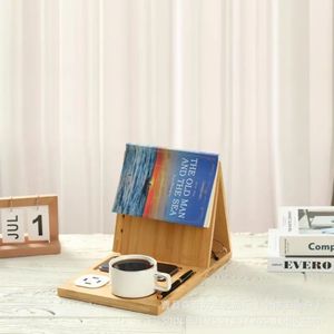 Support de livre en bois pour bureau avec plateau à café et support pour téléphone, support de lecture en bois massif pour le bureau, l'étude et la maison - Product Image 1