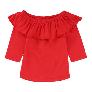 Ensemble 2 pièces pour bébé fille : Haut à volants épaules dénudées à manches longues et Jean en denim à motif floral rose – Tenue d'été pour enfants - Product Image 3