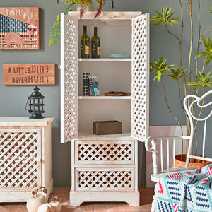 עיצוב עץ לשקע יצרן המבטא עיצוב משובץ לבן שטופי ארון אחסון עץ מלא לסלון - Product Image 2