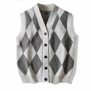 2024 новый осенний и зимний мужской кардиган свитер жилет свободный свитер без рукавов алмаз плед свитер жилет