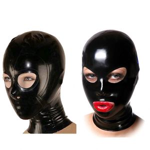 Masque en <span class=keywords><strong>Latex</strong></span> fétiche 100% capuches en caoutchouc en <span class=keywords><strong>Latex</strong></span> naturel bouche ouverte yeux Sexy couvre-chef à la main femmes Halloween Cosplay Costumes - Product Image 1