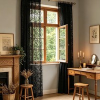 Rideau en polyester écologique à œillets, style pastoral vintage français, en dentelle florale noire, pour l'été, idéal pour les balcons et les chambres