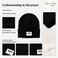 Bonnets d'hiver en acrylique tricoté à revers, avec logo brodé personnalisé et patch tissé imprimé par décoloration, pour adultes unisexes, usage décontracté