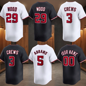 Maillot de baseball personnalisé pour homme, blanc, noir, rouge, imprimé en twill, respirant, polyester, manches courtes, coupe classique, nom de l'équipe, logo au dos - Product Image 4