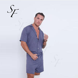 Logo personalizzato di alta qualità <span class=keywords><strong>In</strong></span> lino blu medio stile Resort <span class=keywords><strong>In</strong></span> una vestibilità rilassata <span class=keywords><strong>con</strong></span> pantaloncini da uomo traspiranti <span class=keywords><strong>con</strong></span> cintura elasticizzata - Product Image 4