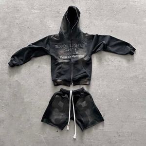 Conjunto de Sudadera con Capucha y Pantalones Cortos de Alta Calidad con Logotipo Personalizado, Ropa Deportiva Urbana, Impresión Serigráfica, Estilo Vintage para Hombre - Product Image 3