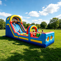Château gonflable pour enfants et parents, centre de jeux familial en plein air, parcours d'obstacles amusant avec toboggan