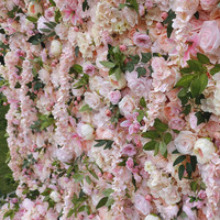 8x8 Fuß Stoffbasis Hellrosa Rosenblütenwand Hintergrund 3D Roll-up Hochdichte Künstliche Blumenwand mit Hängenden Ranken