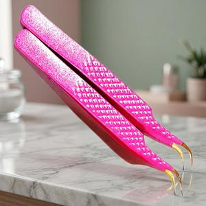 ASAP ABP-1355 1 Pinza de Acero Inoxidable Mini Inclinada para Pestañas, 10mm de Longitud, Punta Suave, Sostenible, Rosa Neón y Verde - Product Image 1