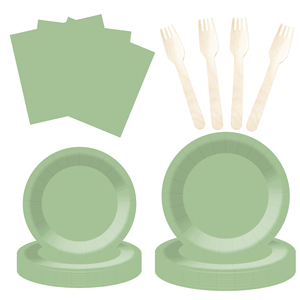 DAMAI Ensemble de vaisselle jetable en papier vert clair pour fêtes, assiettes de 7 et 9 pouces, gobelets en papier, serviettes - Product Image 4