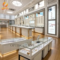 Vitrina Exhibidora de Gafas Azul Personalizada para Ópticas, Estante de Pared para Lentes y Vitrina de Cristal para Equipamiento de Tiendas de Óptica