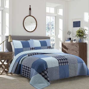 Set di <span class=keywords><strong>Copriletto</strong></span> a Onde Ultrasoniche <span class=keywords><strong>Blu</strong></span> di Alta Qualità, 3 Pezzi, Tessuti per la Casa, 100% Poliestere, Lavabile per Tutte le Stagioni - Product Image 4