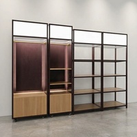 Étagères de présentation de vêtements en métal et bois mobiles, porte-vêtements suspendus, aménagement personnalisé pour magasin de détail