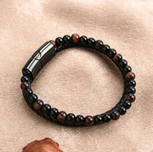 Pulsera de cuentas de piedra Natural para hombre, brazalete de piel trenzada, Ojo de Tigre, amistad, moda más vendida - Product Image 3