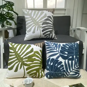 Dekorasi rumah sarung bantal sandaran Sofa daun bordir kanvas katun sarung bantal 45x45 untuk ruang tamu kantor