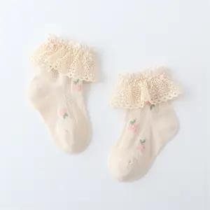 Colorful Thin Anti-slip Grip Socks Spring Breathable Anti-bacterial Logo Design Knitted Lace Cotton Wholesales Newborn Baby Girl