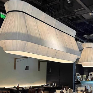 Long Strip Fabric Pendant <b>Light</b> Led Energy Saving Lamp White Six Head Chandelier For <b>Dining</b> Room Coffee Shop Bar Hotel - Product Image 1