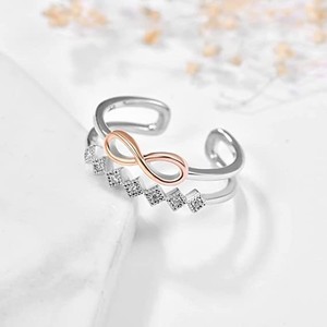 Infinity Symbol Open <b>Ring</b> Adjustable Two-Tone with Full Iced Accent Romantic <b>Couple</b> Jewelry Gift Elegant Stackable Dainty <b>Rings</b> - Product Image 2