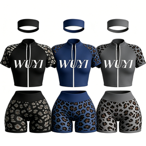 Ensemble de sport décontracté 2 pièces pour femme, imprimé léopard, à capuche, manches longues, haut et short longs, en maille, avec logo personnalisé, été, taille XXS - Product Image 3