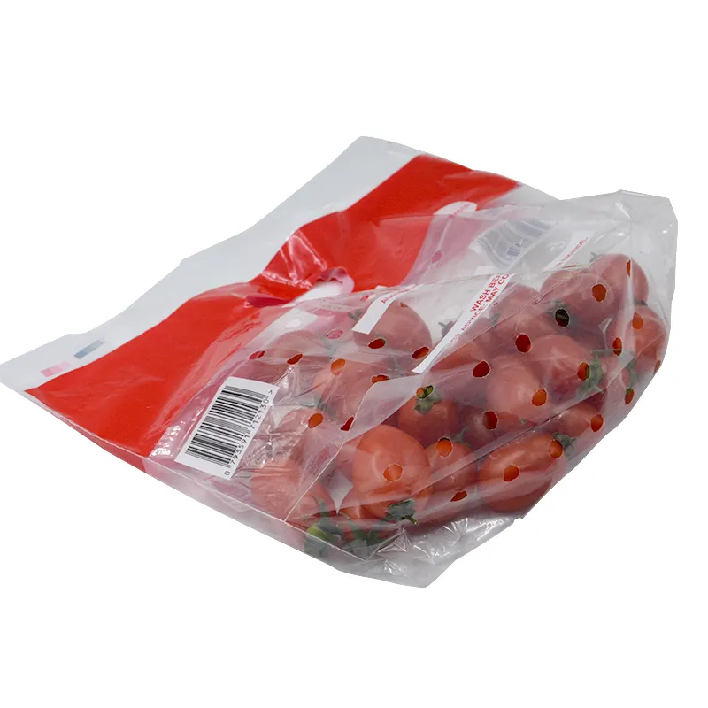 El agujero de encargo de la caída del logotipo del precio de fábrica se levanta la bolsa que la bolsa de plástico amistosa del bolso de la fruta de la comida toma bolsos de la uva de concordia