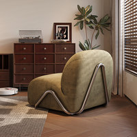 Fauteuil vintage en velours côtelé de style mid-century, chaise individuelle de salon, canapé paresseux design, canapé chariot en acier inoxydable
