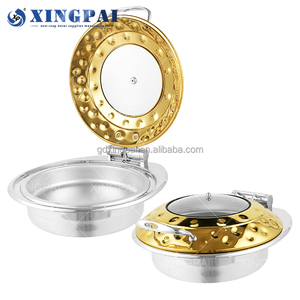Matériel <span class=keywords><strong>de</strong></span> restauration XINGPAI, réchaud à buffet en acier inoxydable martelé, réchauds <span class=keywords><strong>de</strong></span> luxe en or avec couvercle en verre - Product Image 3